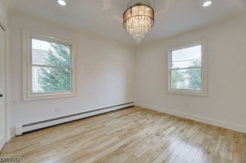 Chandelier, Empty room, Interior, Recessed Lighting, Wood Texture Flooring