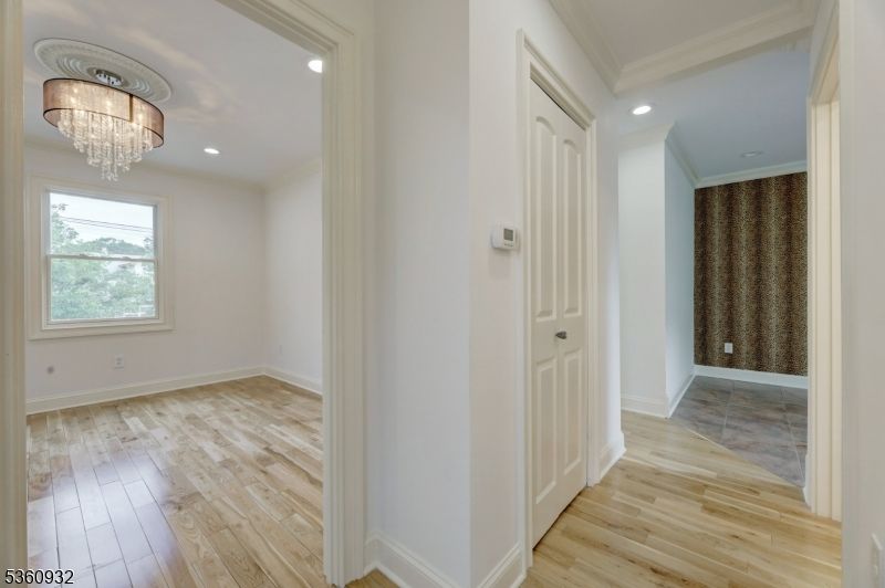 Chandelier, Empty room, Interior, Recessed Lighting, Wood Texture Flooring