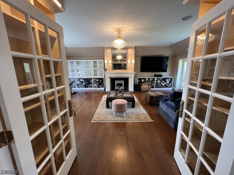 Chandelier, Fireplace, Interior, Living room, Wood Texture Flooring