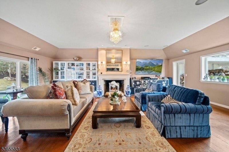 Chandelier, Fireplace, Interior, Living room, Wood Texture Flooring