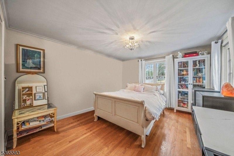 Bedroom, Chandelier, Interior, Wood Texture Flooring