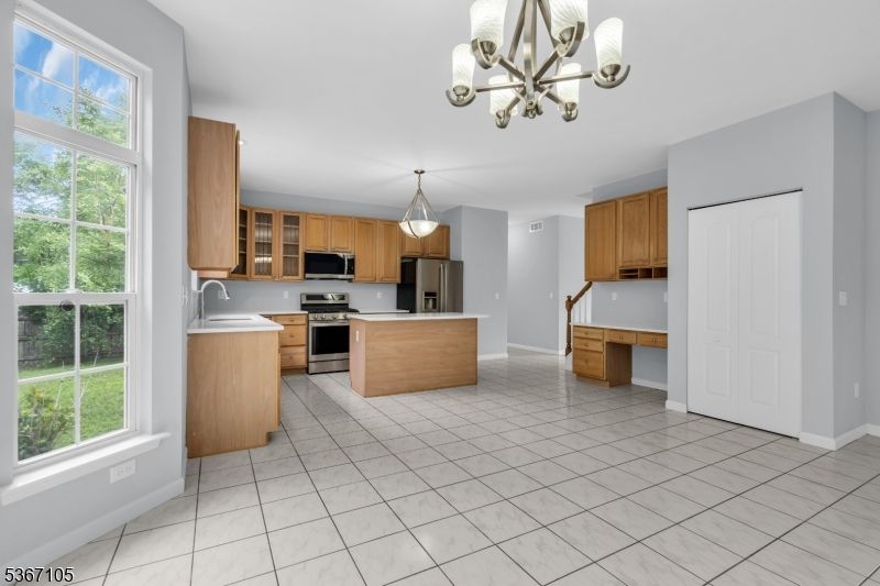 Chandelier, Interior, Kitchen, Stainless Steel Appliances