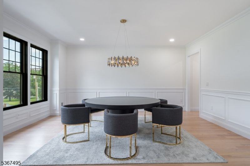 Dining room, Game Room, Interior, Pendant Lights, Recessed Lighting, Wood Texture Flooring