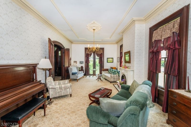 Chandelier, Fireplace, Interior, Living room, Piano