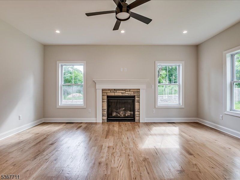 Empty room, Fireplace, Interior, Recessed Lighting, Wood Texture Flooring