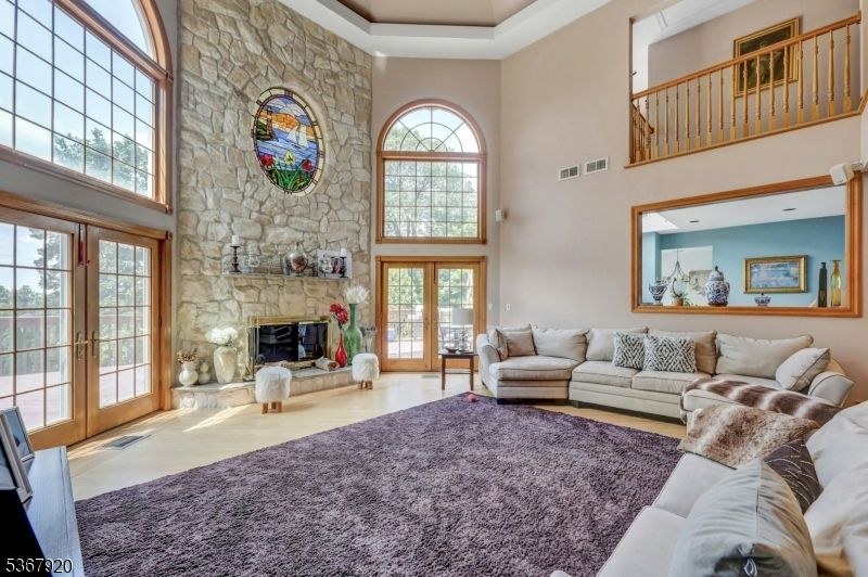 Fireplace, Interior, Living room, Recessed Lighting, Stone Walls