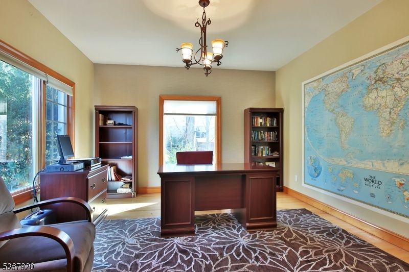 Chandelier, Home Office, Interior, Wood Texture Flooring