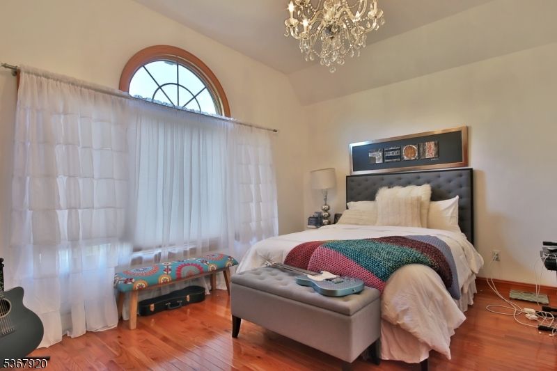 Bedroom, Chandelier, Interior, Wood Texture Flooring
