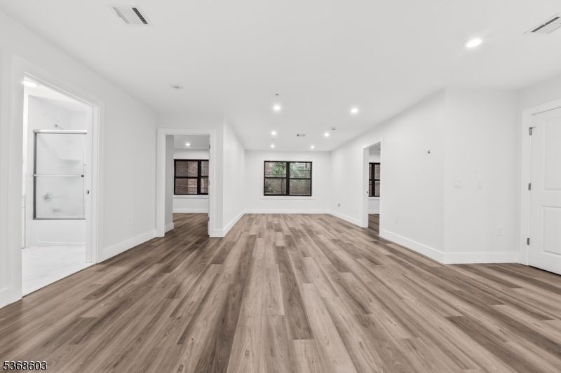 Bathroom, Empty room, Interior, Recessed Lighting, Wood Texture Flooring