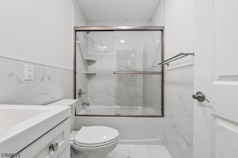 Bathroom, Glass Shower, Interior, Marble, Marble Walls, Recessed Lighting
