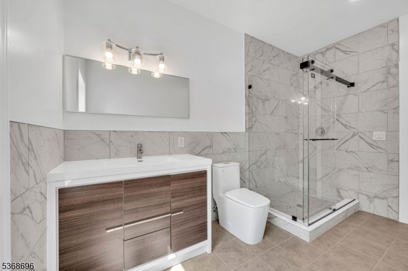 Bathroom, Glass Shower, Interior, Marble Walls, Recessed Lighting