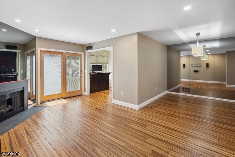 Fireplace, Interior, Recessed Lighting, Wood Texture Flooring