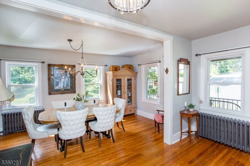 Dining room, Interior, Pendant Lights, Wood Texture Flooring
