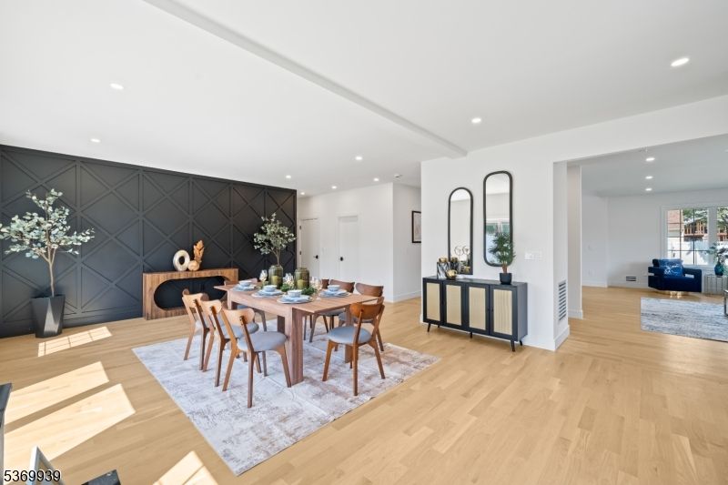 Dining room, Interior, Recessed Lighting, Wood Texture Flooring