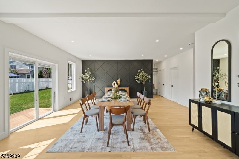 Dining room, Interior, Recessed Lighting, Wood Texture Flooring