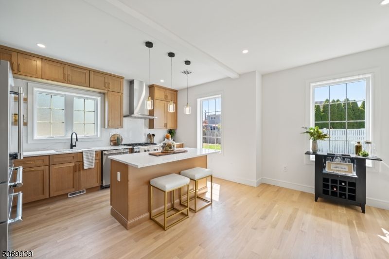 Interior, Kitchen, Pendant Lights, Recessed Lighting, Wood Texture Flooring