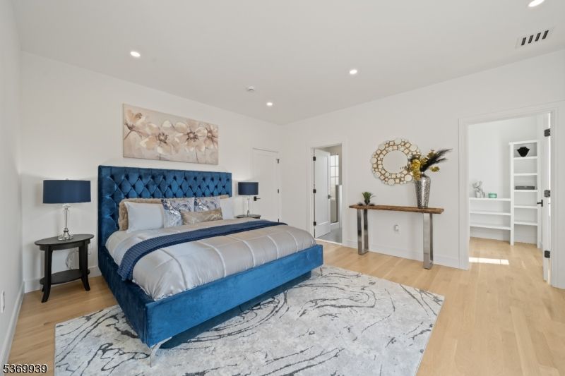Bedroom, Interior, Recessed Lighting, Wood Texture Flooring
