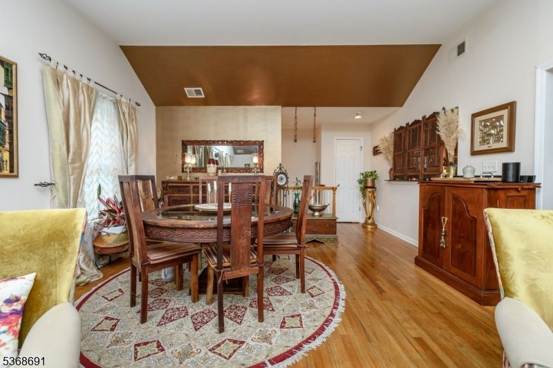 Dining room, Interior, Recessed Lighting, Wood Texture Flooring