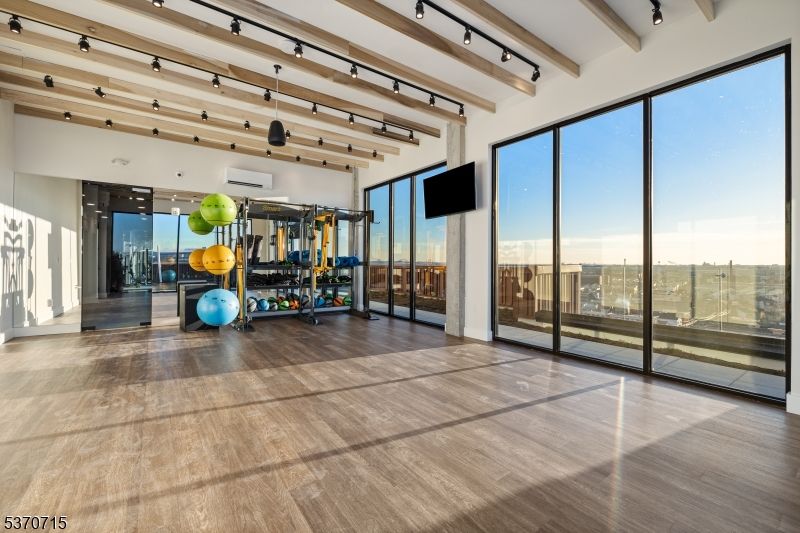 Fitness Equipment, Interior, Wooden Beams, Wood Texture Flooring
