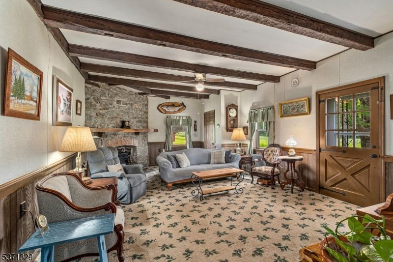 Fireplace, Interior, Living room, Stone Walls, Wooden Beams