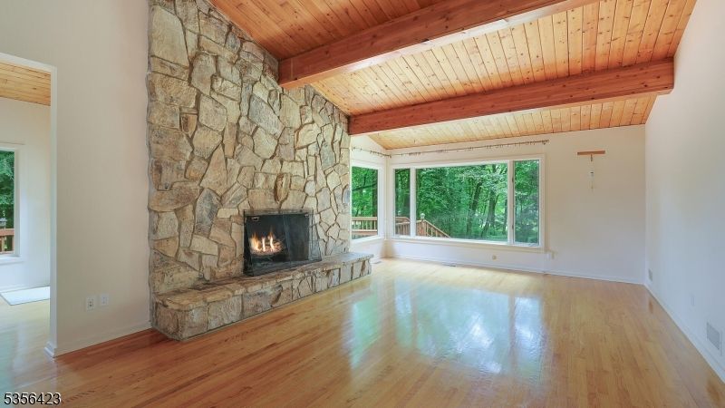 Empty room, Fireplace, Interior, Wooden Beams, Wooden Ceilings, Wood Texture Flooring