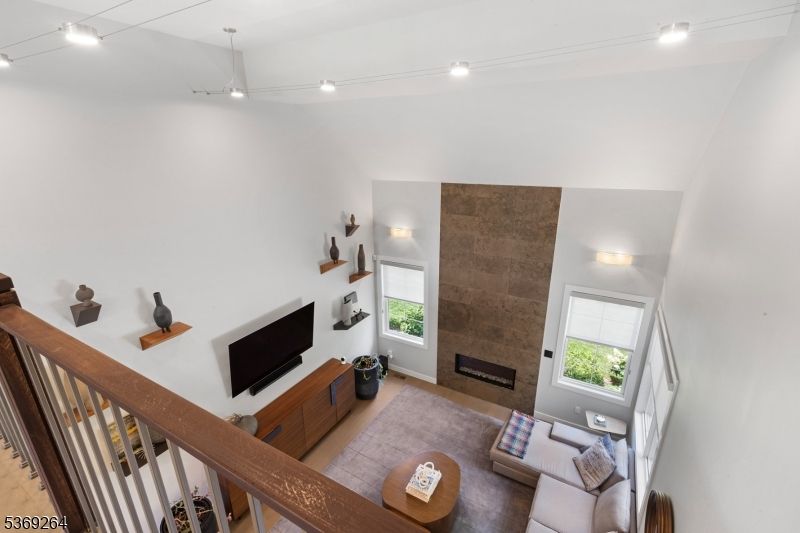 Fireplace, Interior, Living room, Recessed Lighting, Stone Walls