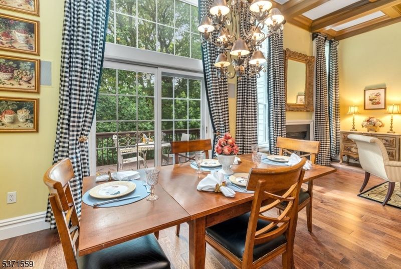 Chandelier, Dining room, Interior, Wood Texture Flooring