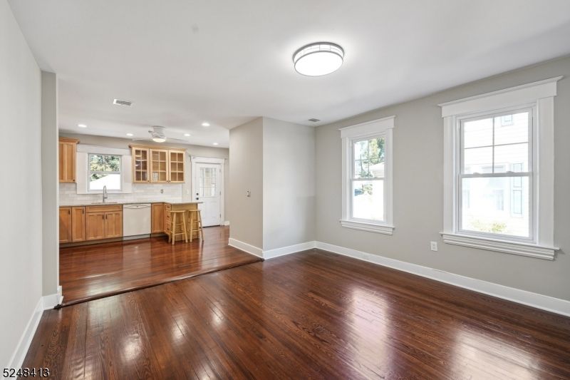 Empty room, Interior, Kitchen, Recessed Lighting, Wood Texture Flooring