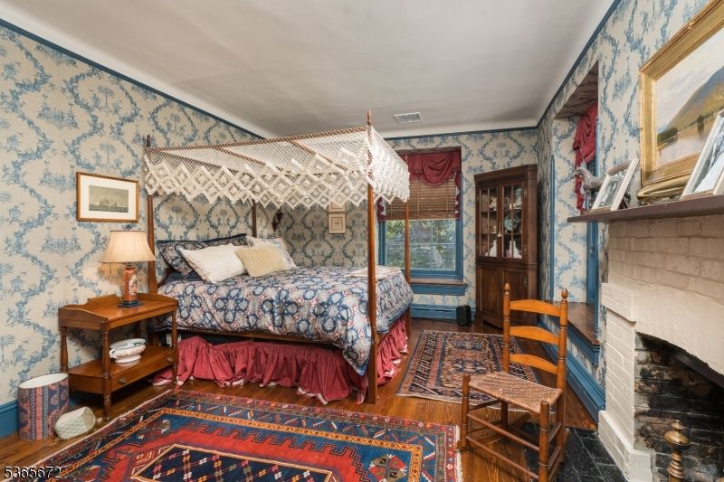 Bedroom, Fireplace, Interior, Wood Texture Flooring