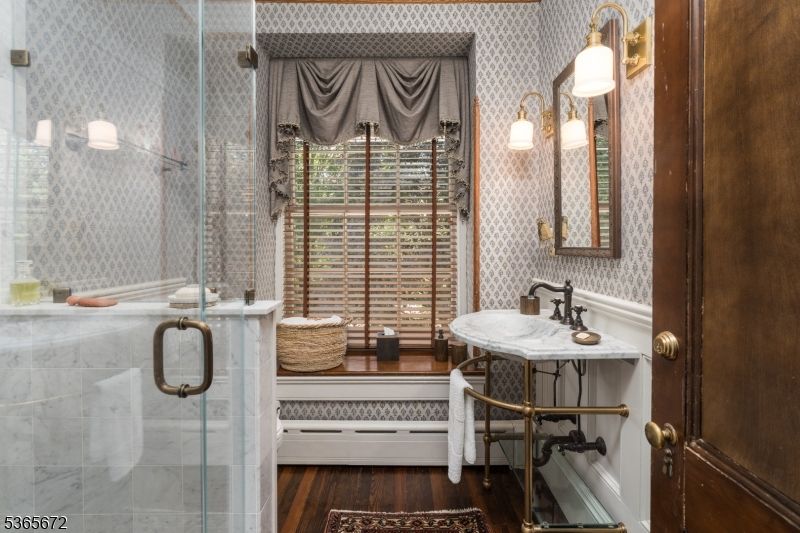 Bathroom, Glass Shower, Interior, Wood Texture Flooring