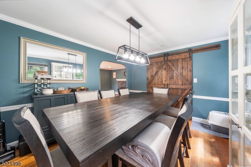 Dining room, Interior, Pendant Lights, Wood Texture Flooring