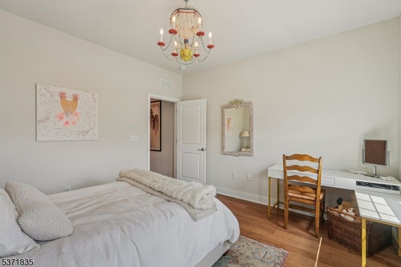 Bedroom, Chandelier, Interior, Wood Texture Flooring