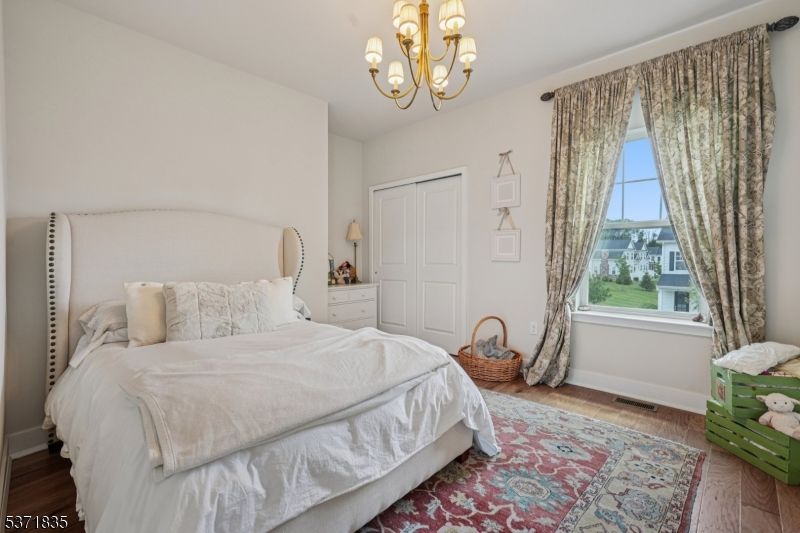 Bedroom, Chandelier, Interior, Wood Texture Flooring