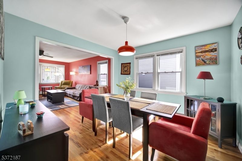 Dining room, Interior, Living room, Pendant Lights, Wood Texture Flooring