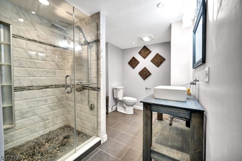 Bathroom, Glass Shower, Interior, Marble Walls, Recessed Lighting
