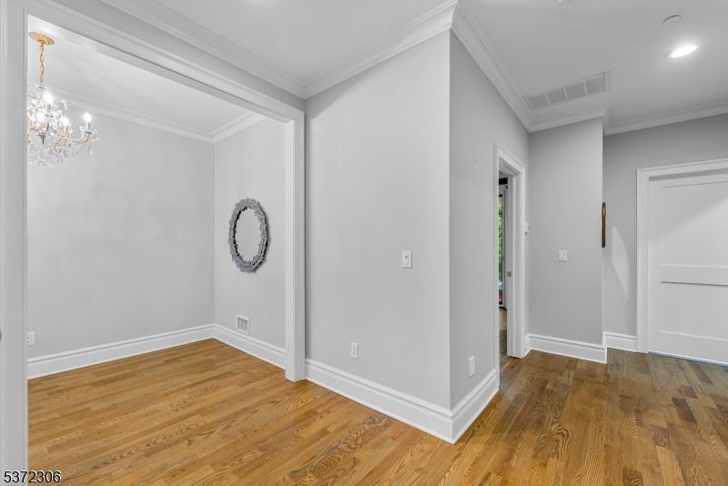 Chandelier, Empty room, Interior, Recessed Lighting, Wood Texture Flooring