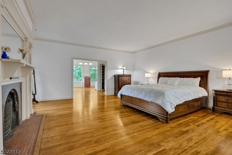 Bedroom, Fireplace, Interior, Wood Texture Flooring