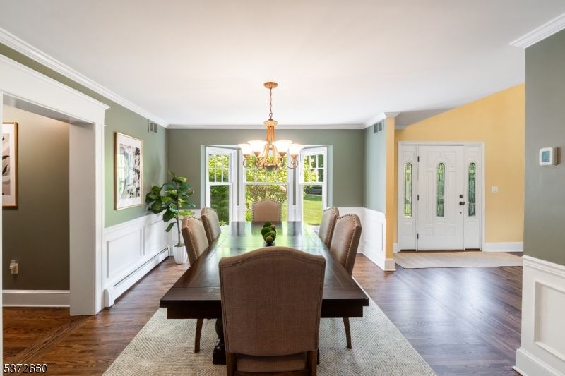 Chandelier, Dining room, Interior, Wood Texture Flooring