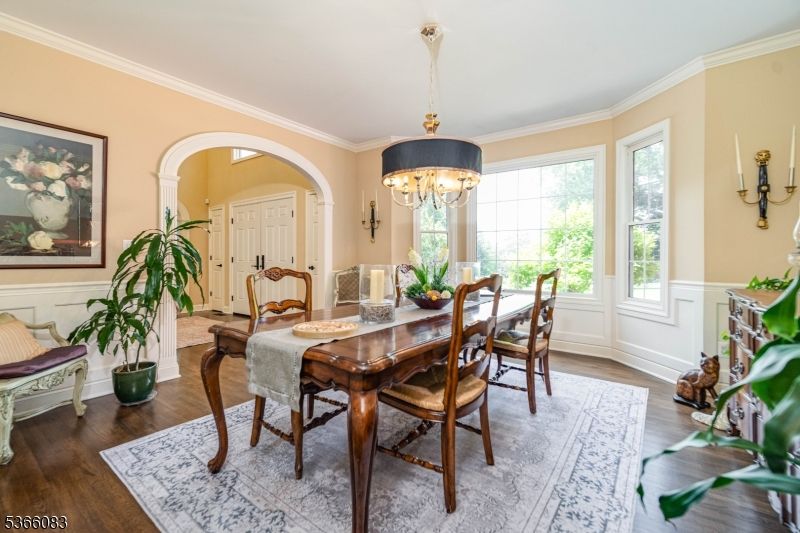 Chandelier, Dining room, Interior, Wood Texture Flooring