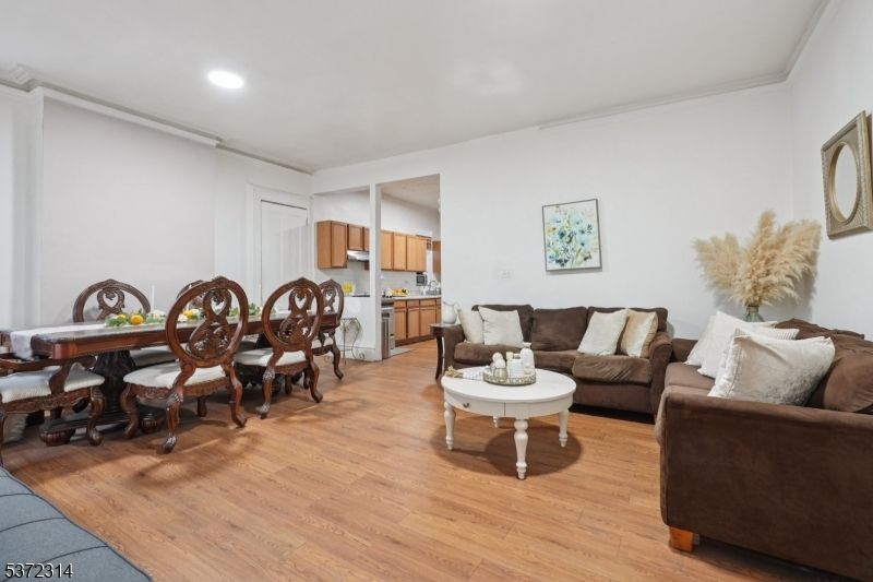 Dining room, Interior, Kitchen, Living room, Recessed Lighting, Wood Texture Flooring