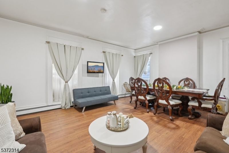 Dining room, Interior, Recessed Lighting, Wood Texture Flooring