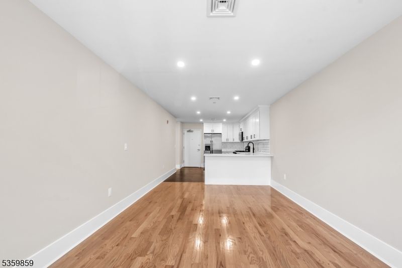 Empty room, Interior, Kitchen, Recessed Lighting, Wood Texture Flooring