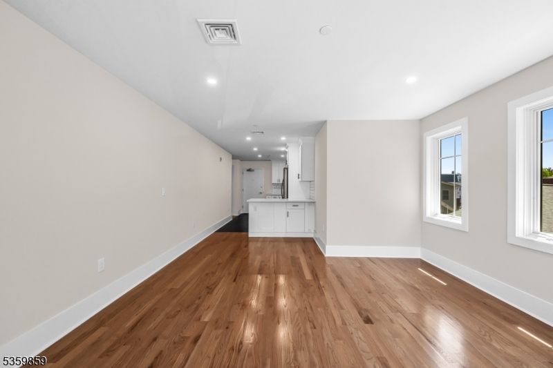 Empty room, Interior, Kitchen, Recessed Lighting, Wood Texture Flooring