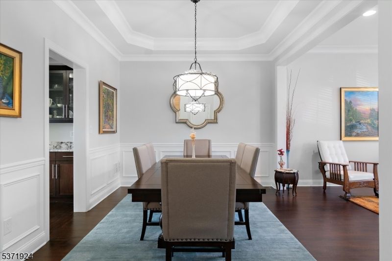Dining room, Interior, Pendant Lights, Wood Texture Flooring