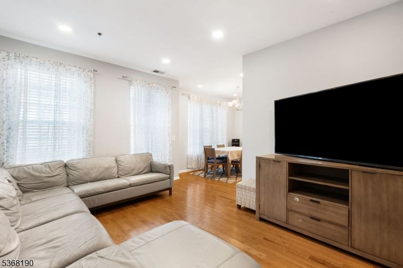 Chandelier, Dining room, Interior, Living room, Recessed Lighting, Wood Texture Flooring