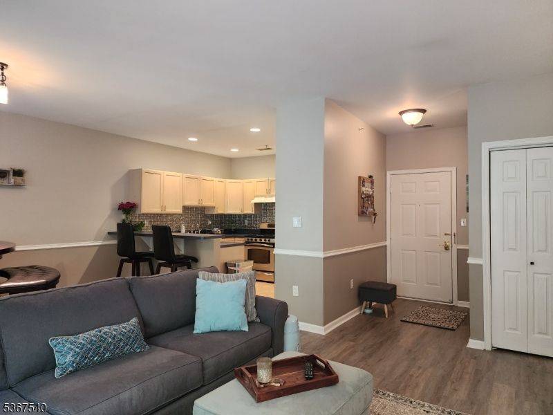 Interior, Kitchen, Living room, Recessed Lighting, Stainless Steel Appliances, Wood Texture Flooring