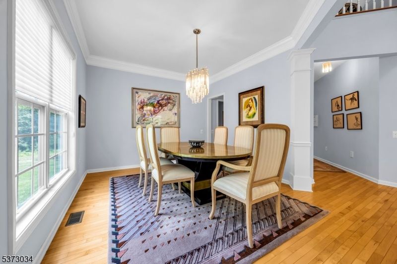 Chandelier, Dining room, Interior, Wood Texture Flooring