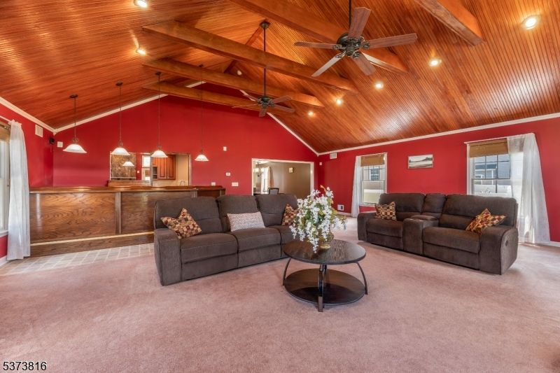 Interior, Living room, Pendant Lights, Recessed Lighting, Wooden Beams, Wooden Ceilings