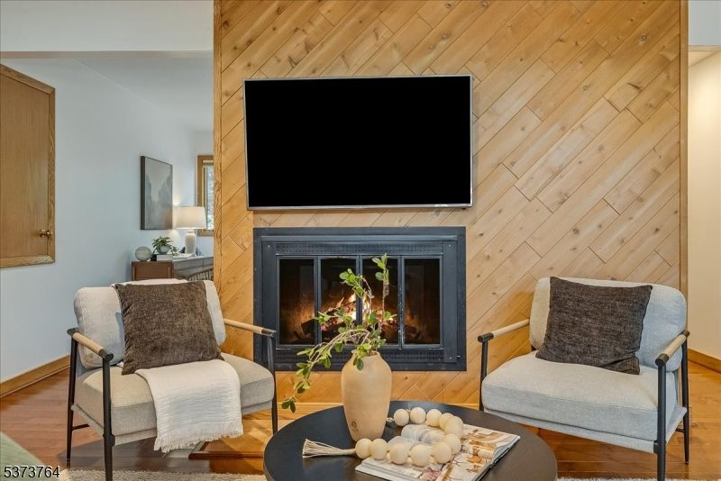 Fireplace, Interior, Living room, Wood Texture Flooring, Wooden Walls