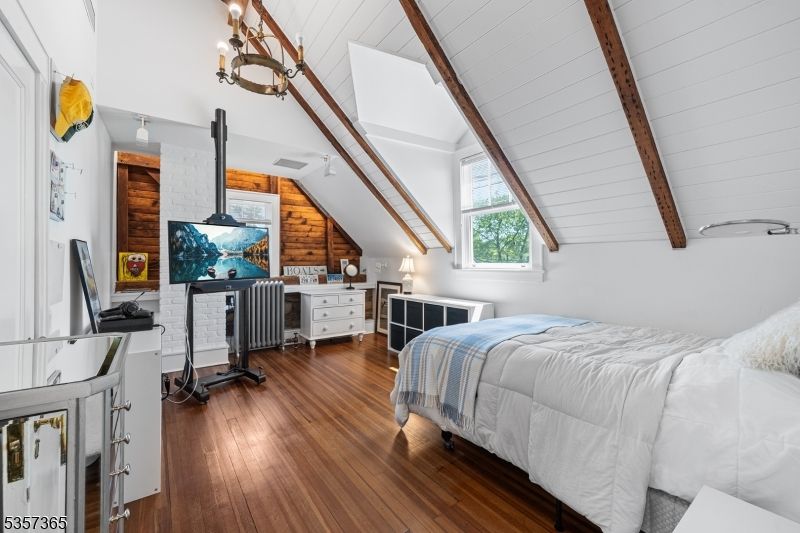 Bedroom, Chandelier, Interior, Wooden Beams, Wood Texture Flooring